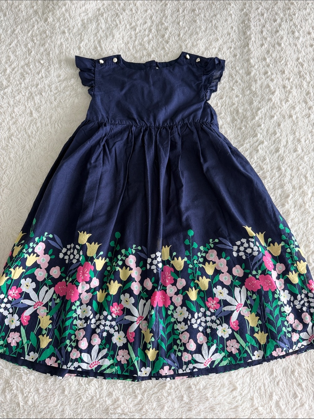 Janie & Jack girls size 8 navy blue floral hem short sleeve dress spring summer